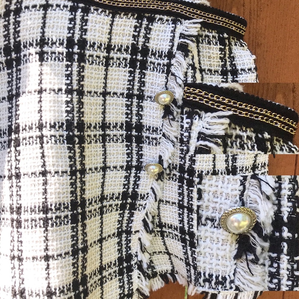Plaid tweed pinafore overalls